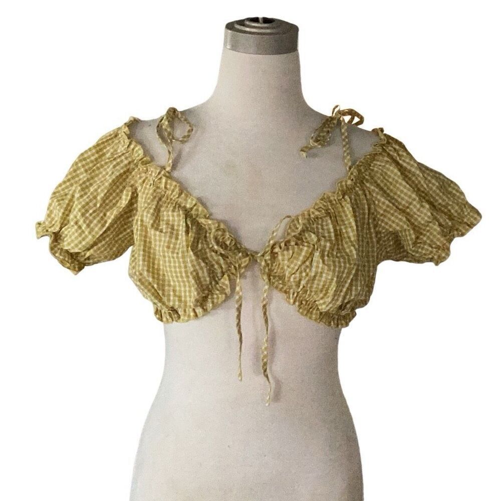 NWT PrettyLittleThing Bardot Ruffle Crop Gingham Top Women’s 12
